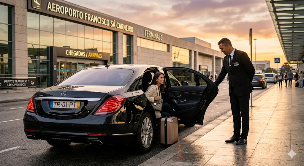 Porto Porto Portugal airport with a woman getting into a private transfer
