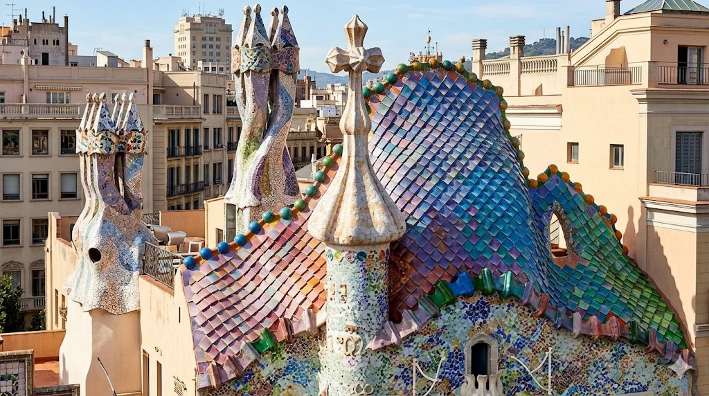 spain barcelonia The colorful roof of Casa Batlló