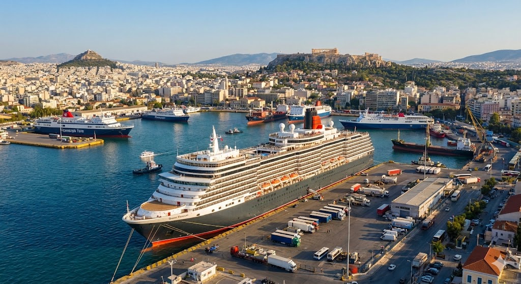 cunard queen elizabeth at port of athens