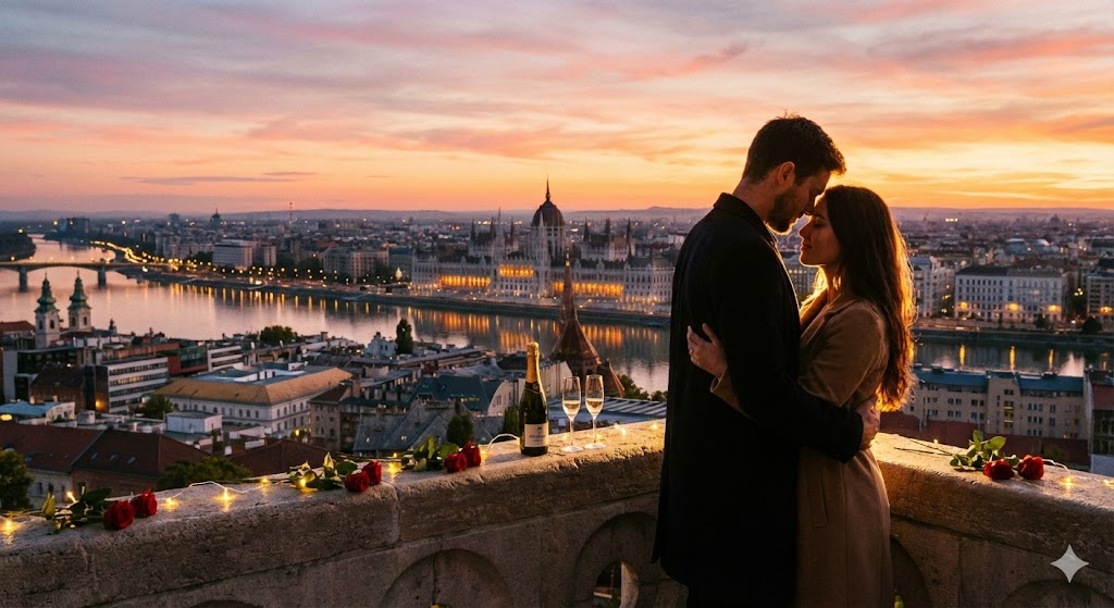 hungary budapest couple on balcony