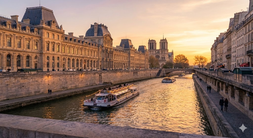 france, paris seine sunset