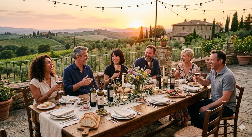 friends dining in europe