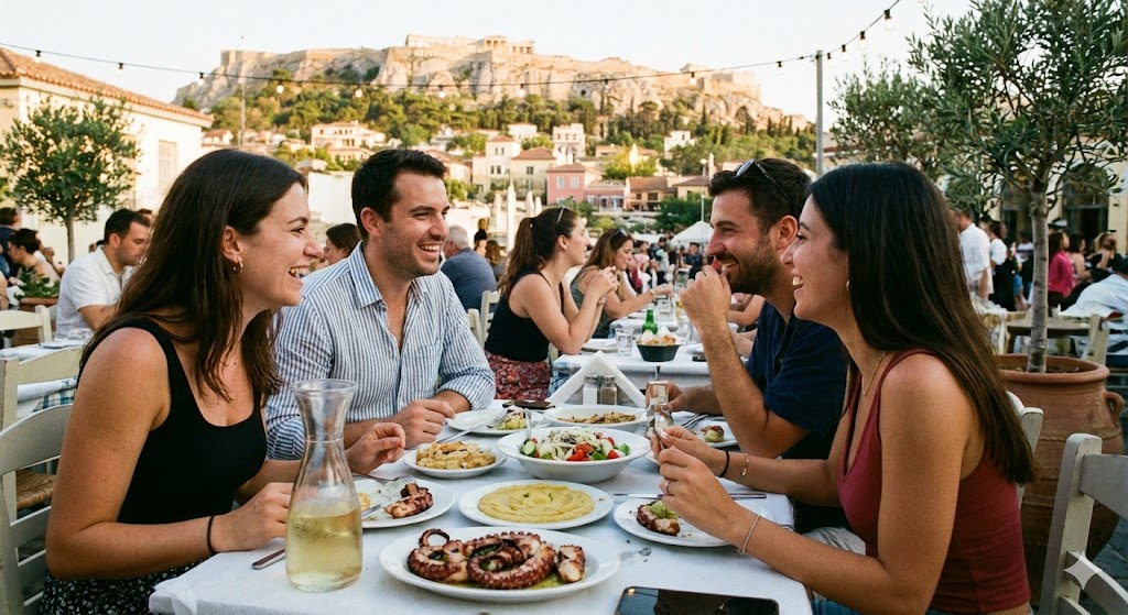 greece athens couples at a taverna