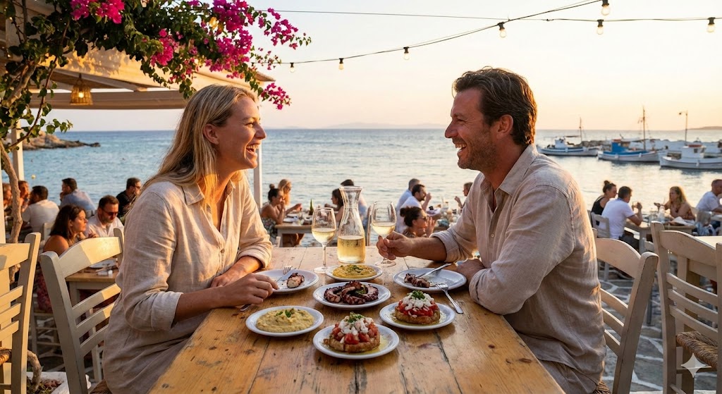 greece couple at taverna