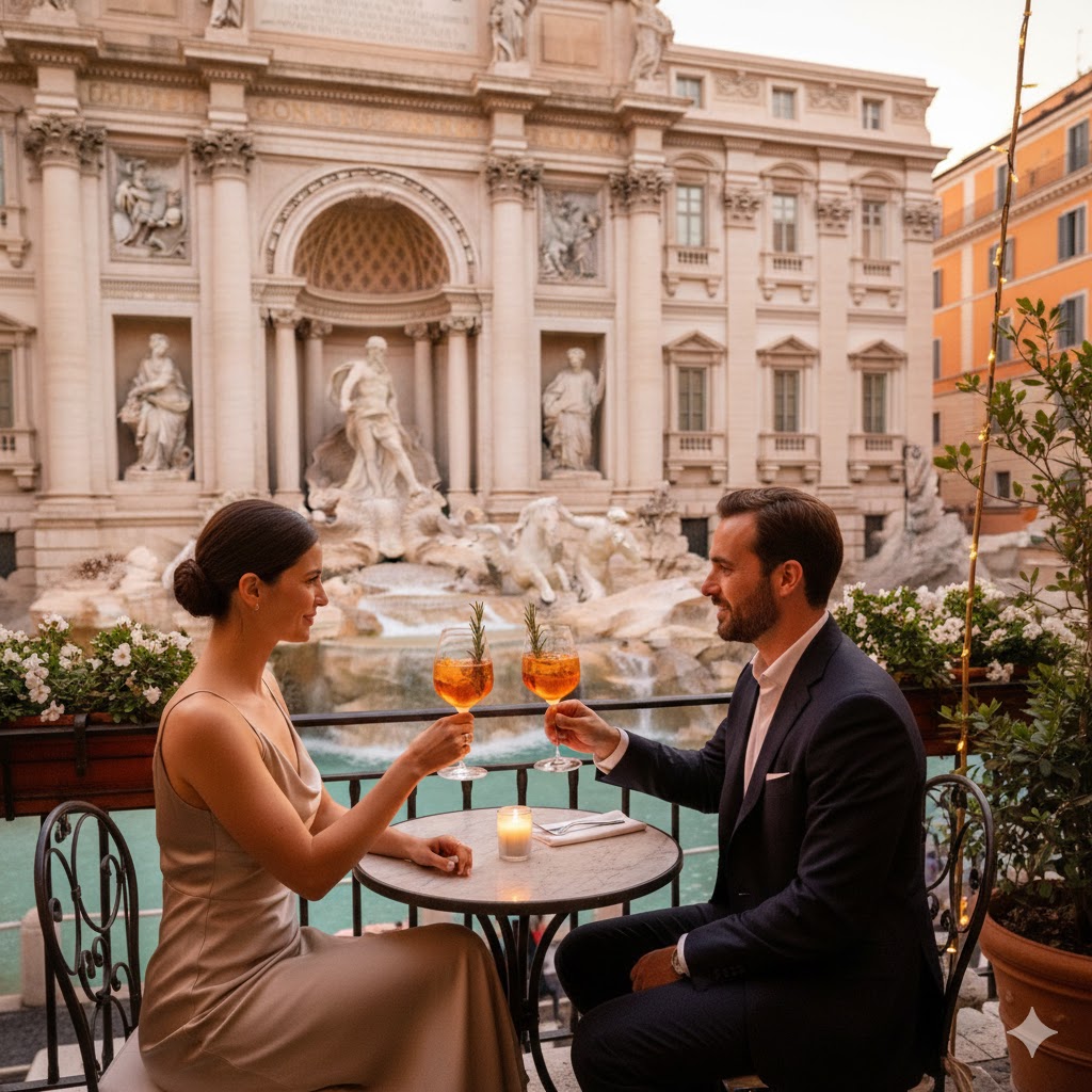 italy, rome 3rd floor bar with trevi views
