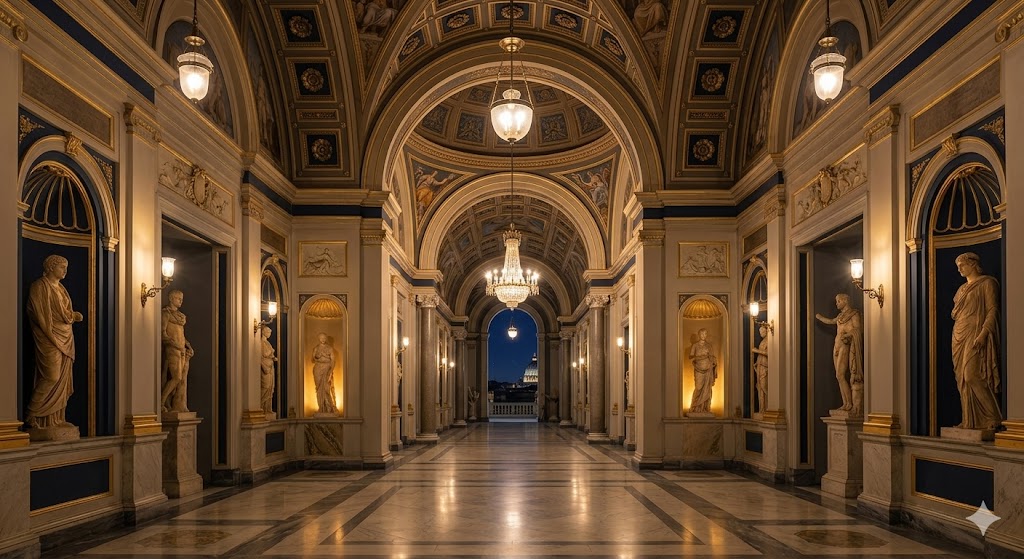 image of empty corridor of Vatican Museums