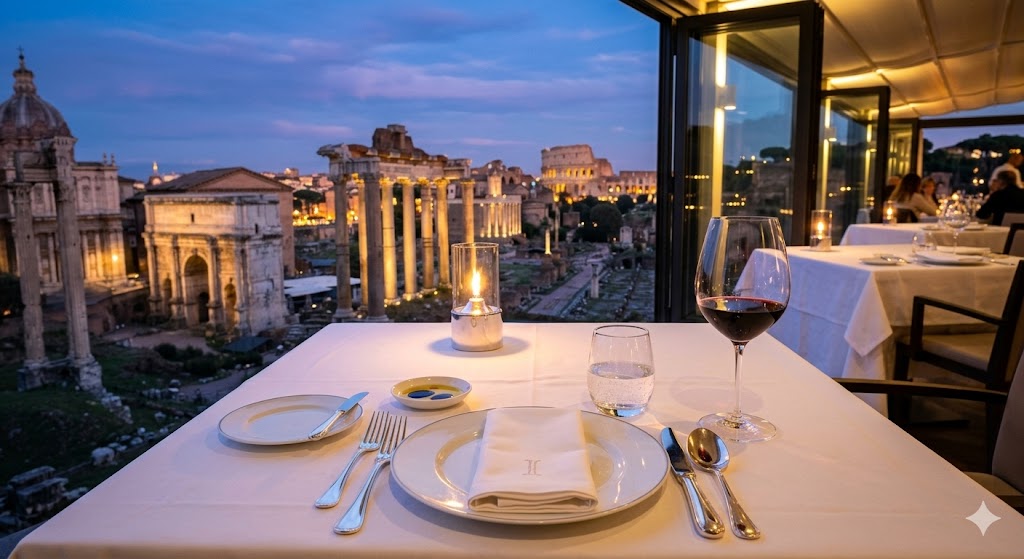 italy rome prestigious Rome Ristorante with white tablecloths a polished crystal glass