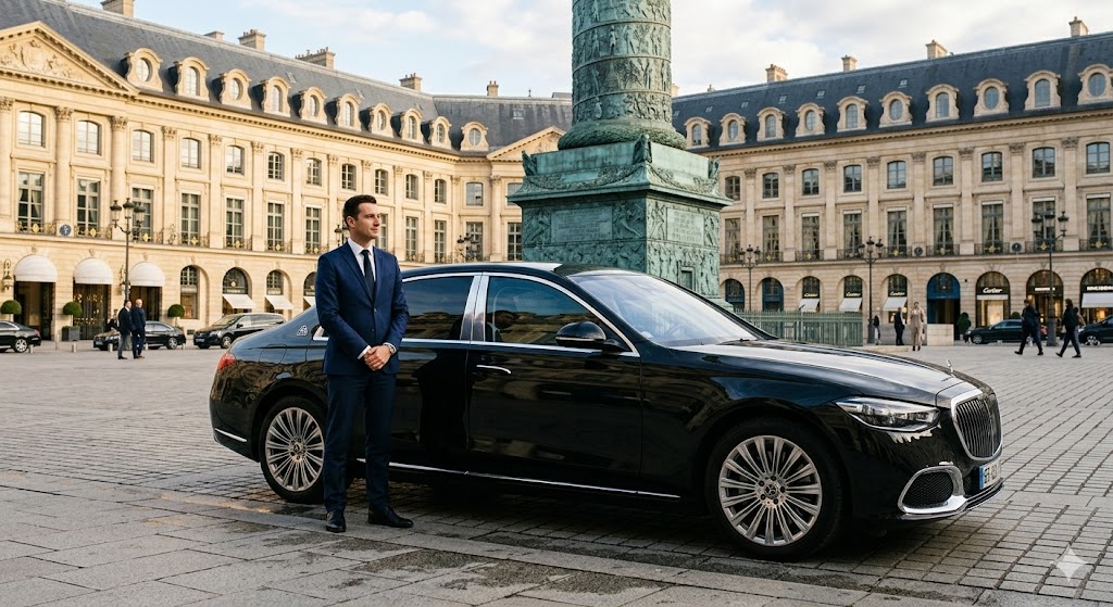 pairs image of a chauffer outside a car