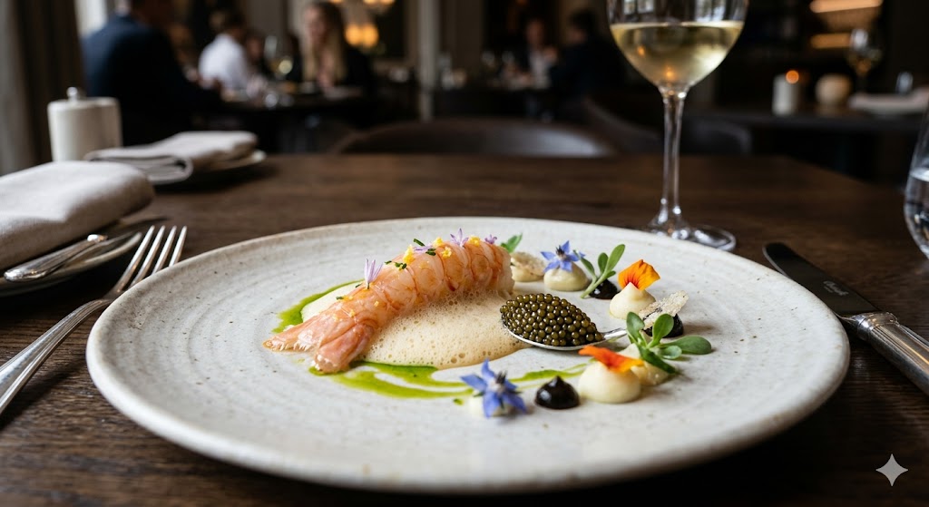 paris A close-up, exquisitely plated gourmet dish, representing 3-Michelin-star cuisine.