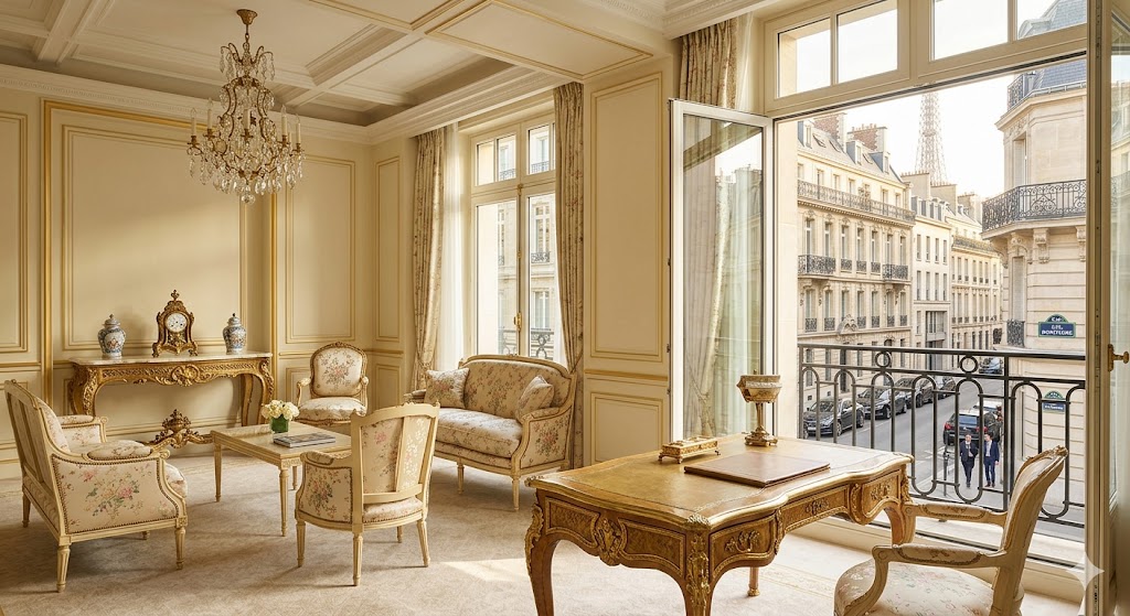 paris A stately residential-style suite at the George V with Louis XV furniture and a view of the quiet, prestigious streets of the Golden Triangle.