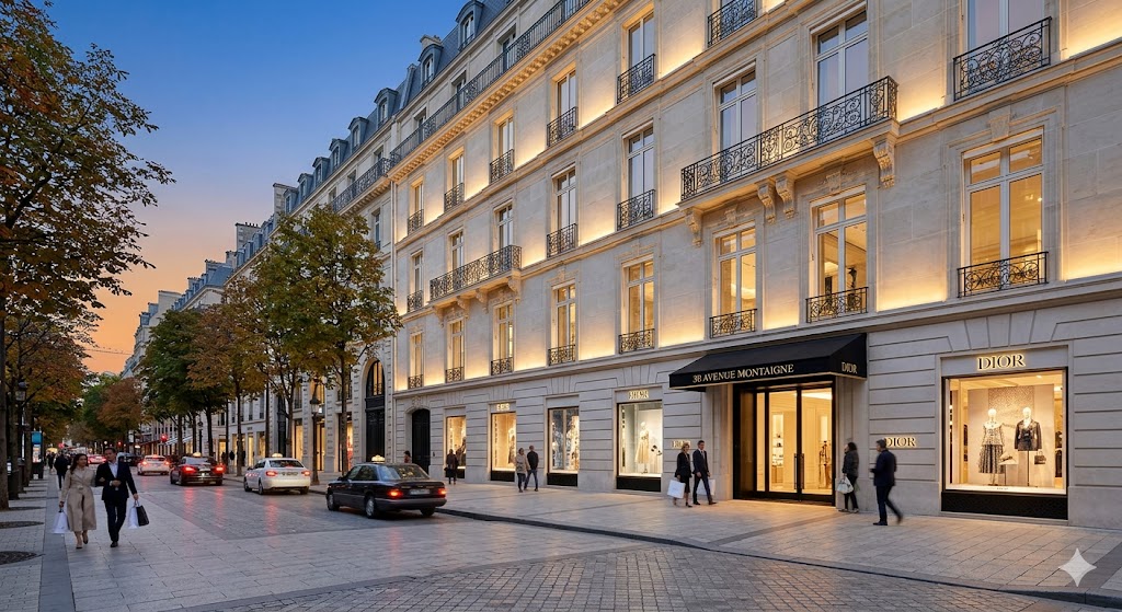paris A stunning photo of the newly renovated facade of 30 Avenue Montaigne.