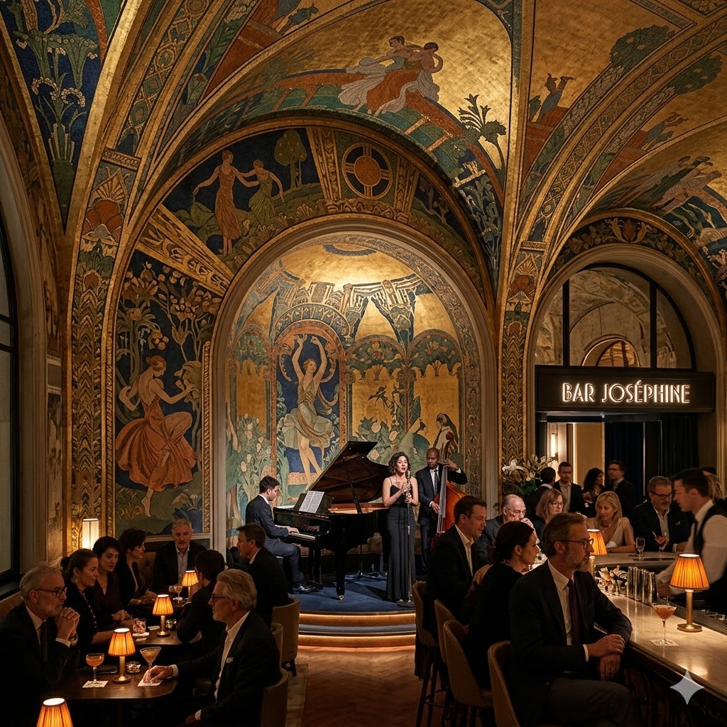 paris Bar Joséphine Art Deco fresco work.