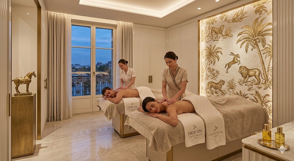 paris Dior Spa Cheval Blanc with a couple getting a couple massage