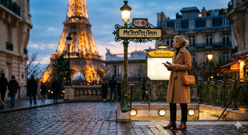 paris a woman in front of metro station