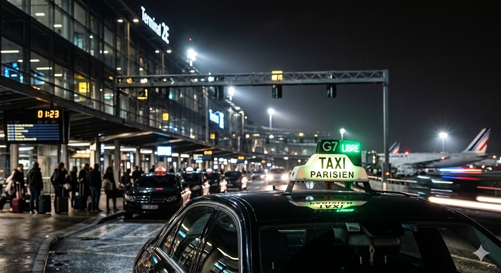 paris airport with taxi