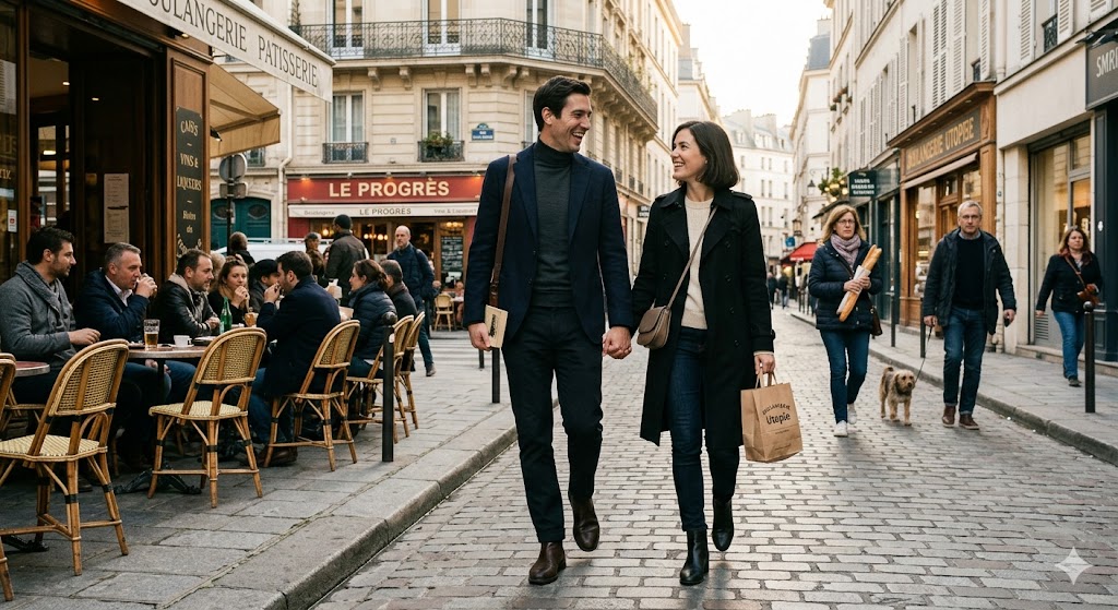 paris couple walking