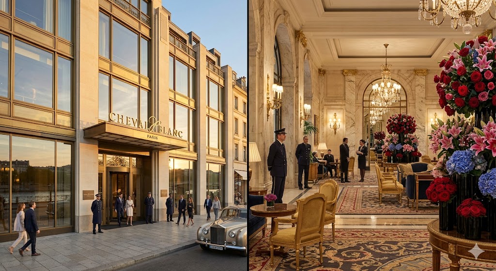 paris image of the Cheval Blanc on one side and Four seasons george v on the other side