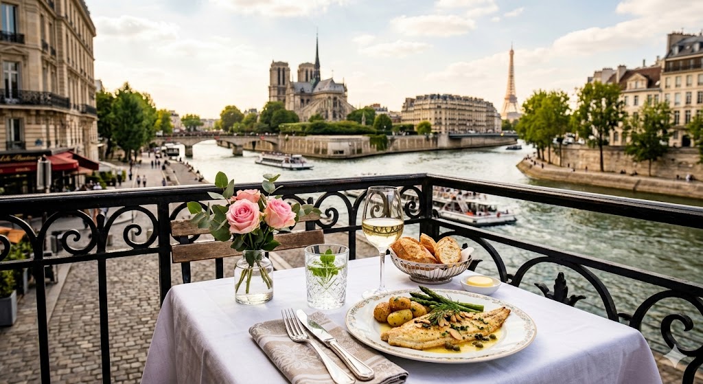 paris table setting overlooking seine