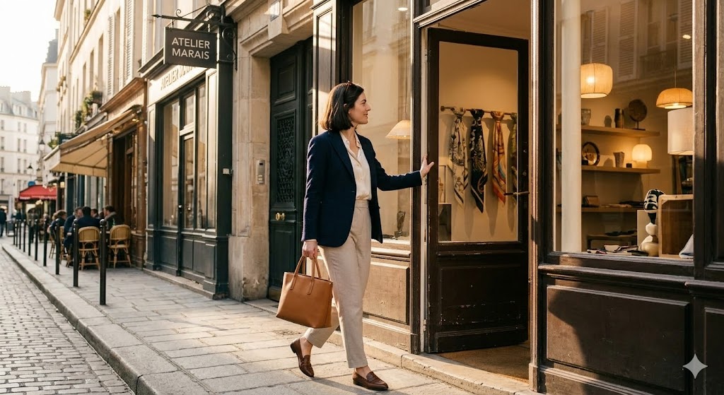 paris woman going into boutque