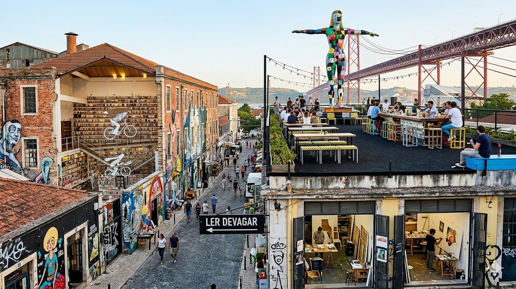 portugal The LX Factory is a gritty-chic hub of art studios, quirky bookstores (like the iconic Ler Devagar), and rooftop bars.