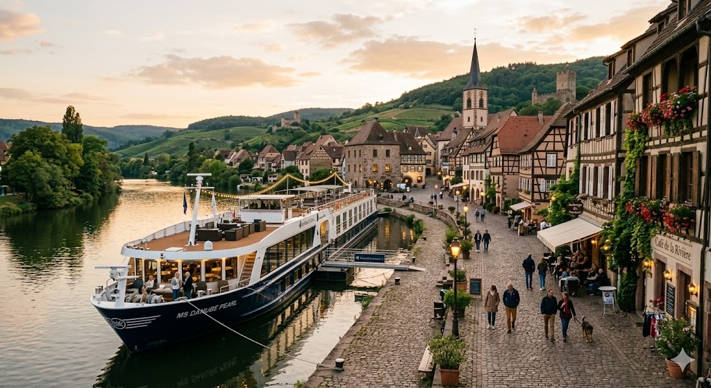 river cruise image of rivership dock at village