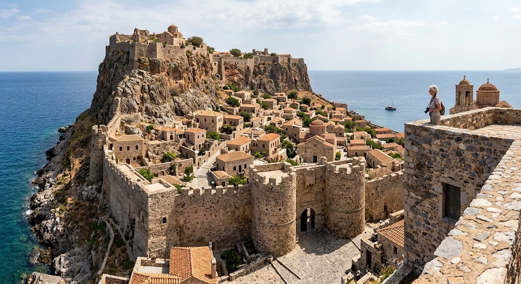 greece stone built fortress in Monemvasia Greece