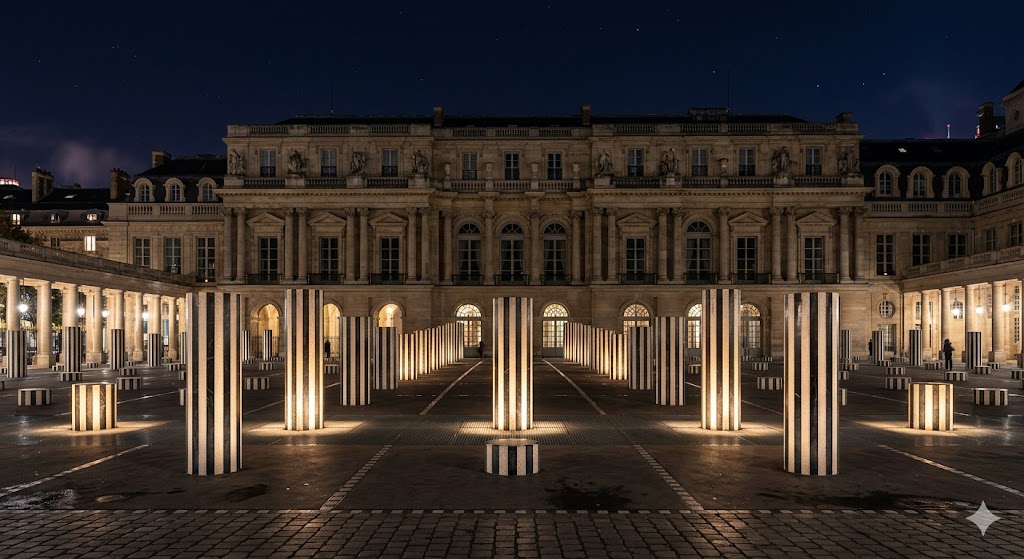 paris The black and white Buren Columns in the courtyard of the Palais Royal