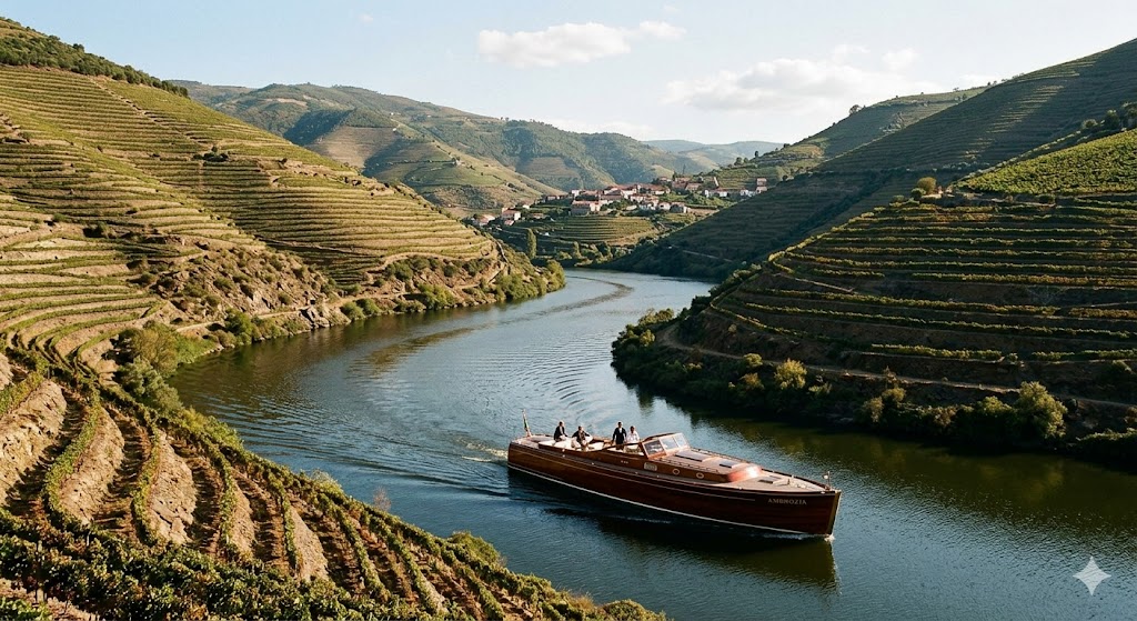 portugal douro valley undulating pink and gold metal roof of the Marqués de Riscal hotel contrasting sharply against a medieval stone village skyline