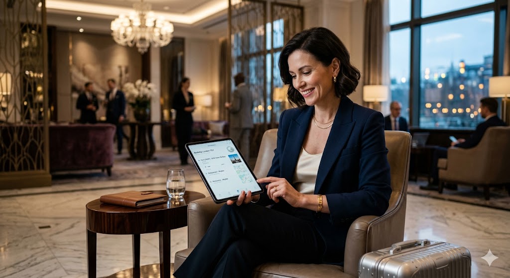 woman in hotel lobby sophsticated professional woman sitting in a luxury hotel lobby