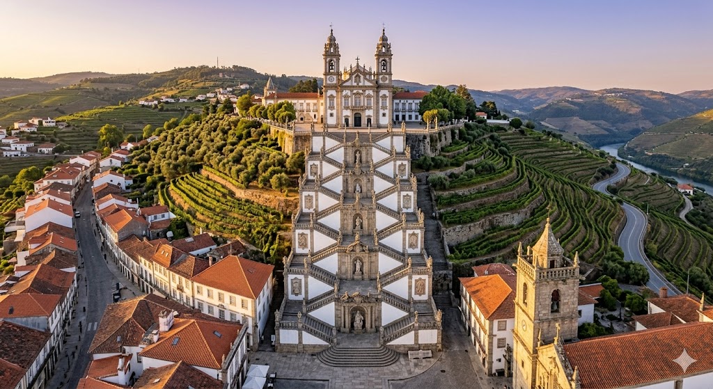 Portugal lamego Sanctuary of Nossa Senhora dos Rmedios, an architectural triumph with a monumental zigzaggin staircase