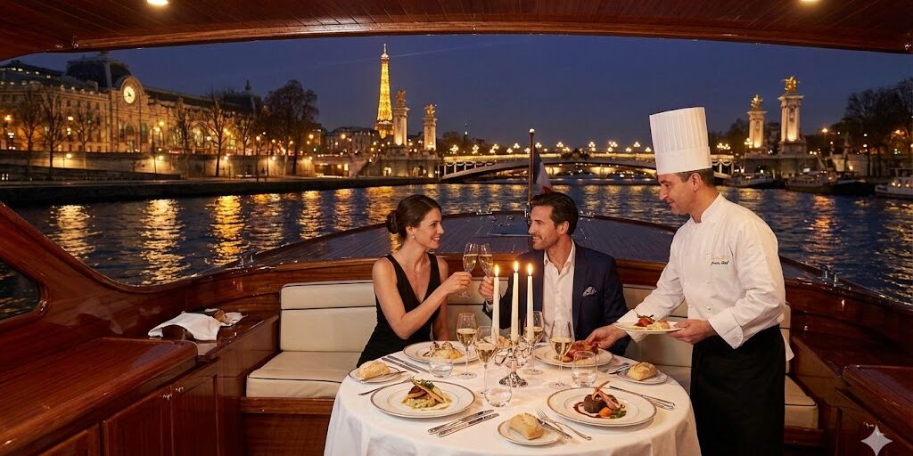 france, paris private yacht dinner on seine