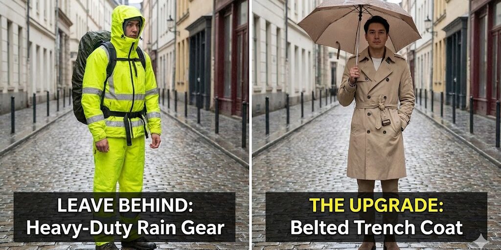 paris upgrade with rain gear to trench coat from gemini