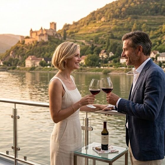 wine river cruise with couple